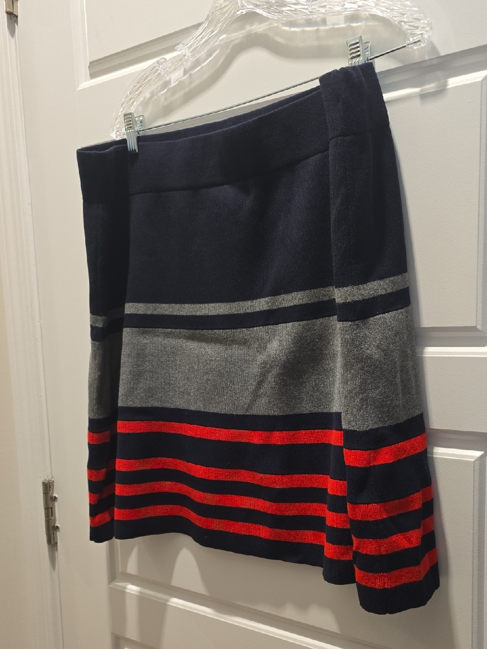 LOFT Navy, Gray & Red Striped A-Line Skirt
